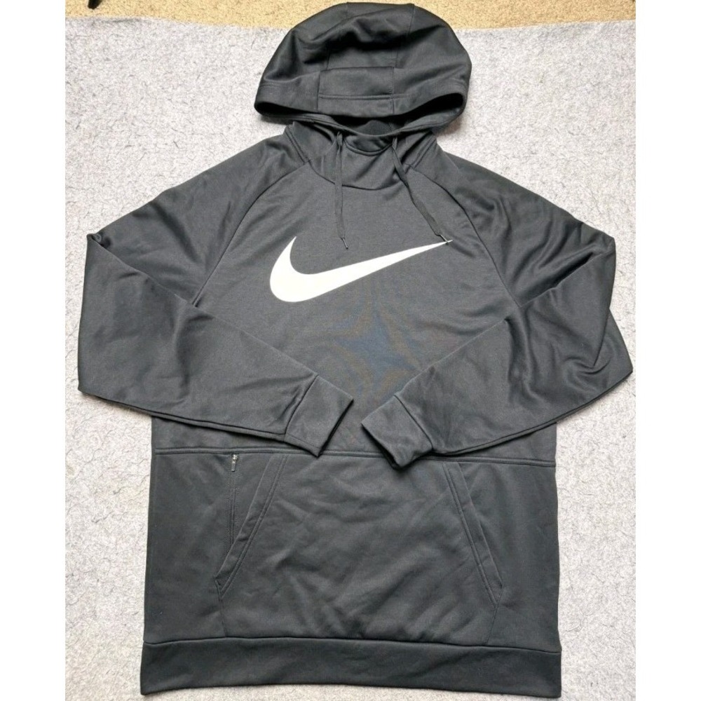 Nike Therma-FIT Hoodie Mens Large Black Pullover Swoosh Logo Athletic Sweatshirt